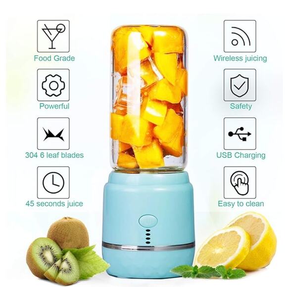 Portable Blender, Personal Blender, Mini Juicer Cup, USB Rechargeable- Blue - Picture 4 of 6